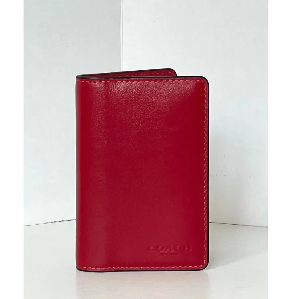 Coach CJ728 Mens Poppy Red Leather Bifold ID Wallet